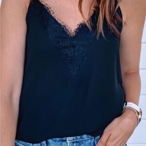 Socialite Nordstrom Navy Blue Lace Trim Cami Tank